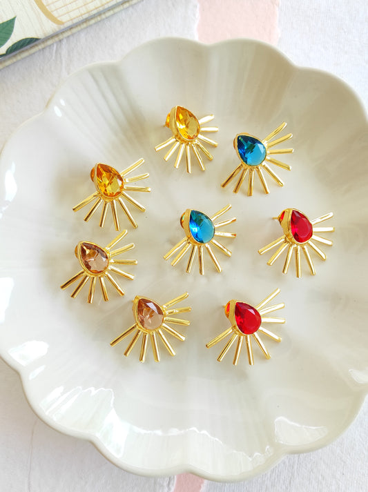 Golden spike studs earrings with premium glass stones