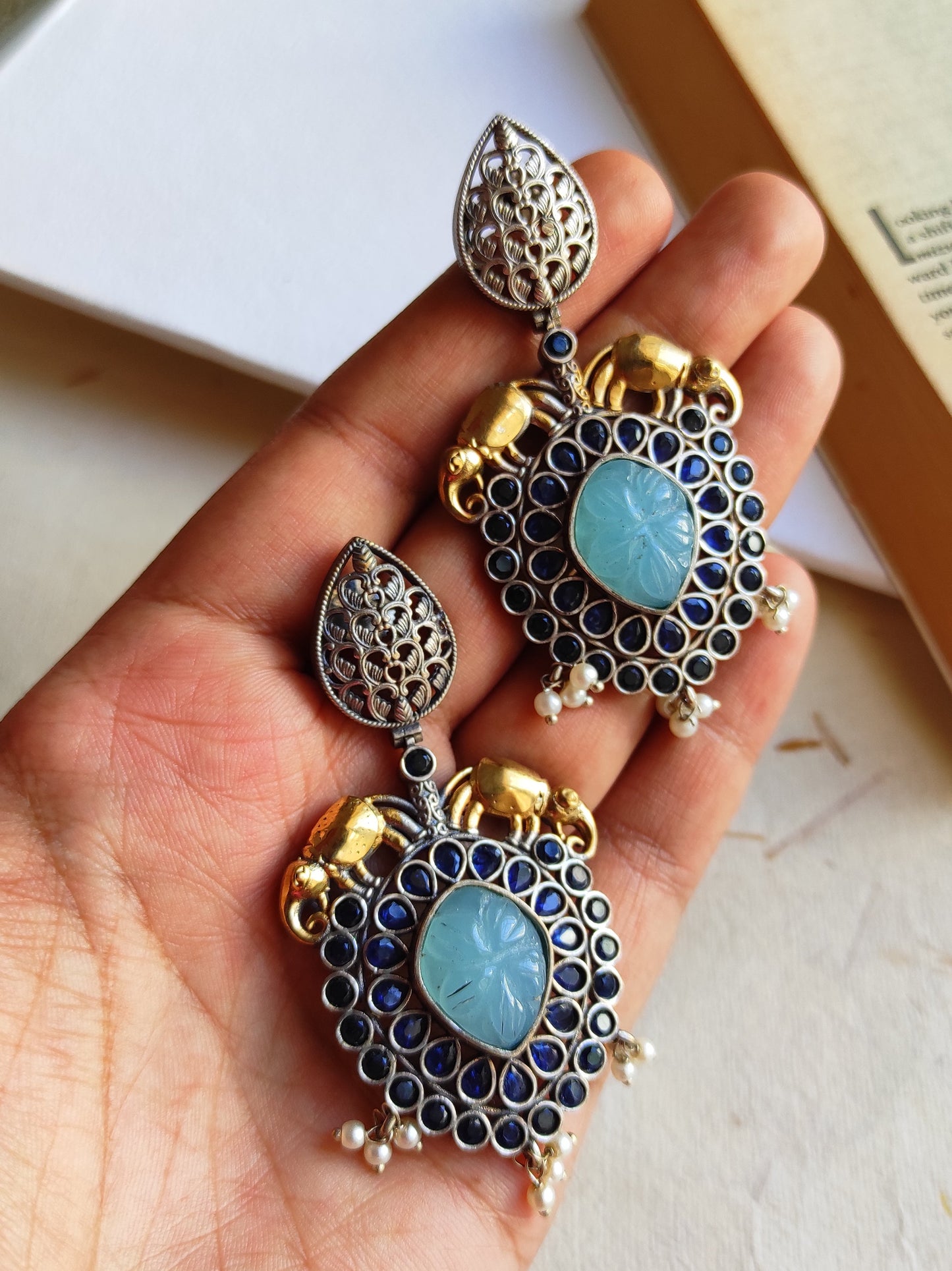 Shalini dualtone earrings with premium stones DTE3