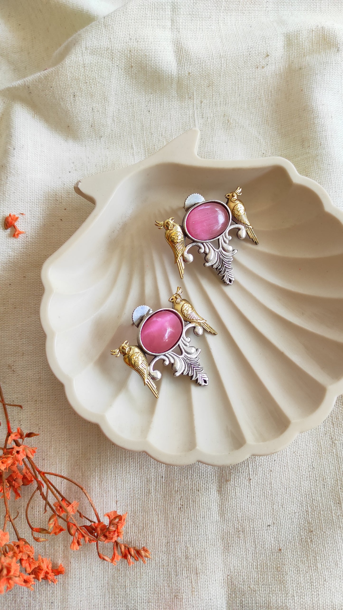 Chirpy bird dual tone studs earrings