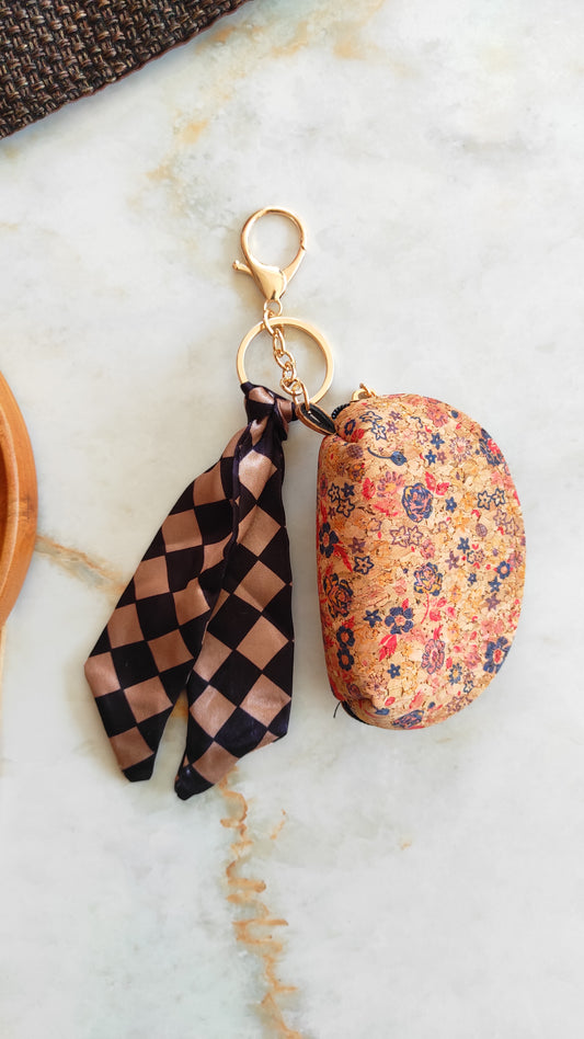 Neutral Floral Bag Charm Key Chain 001