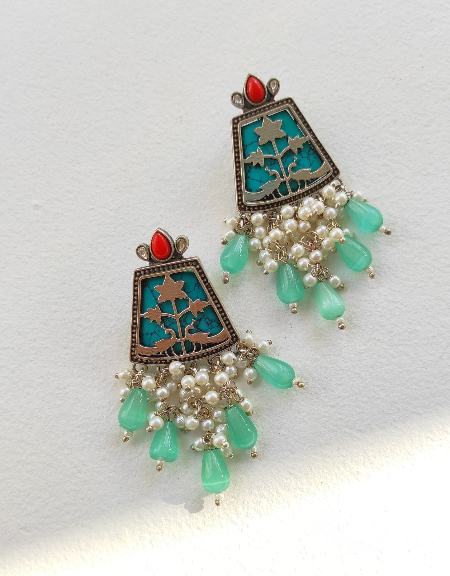 Urmi silver lookalike earrings with handcrafted beadwork