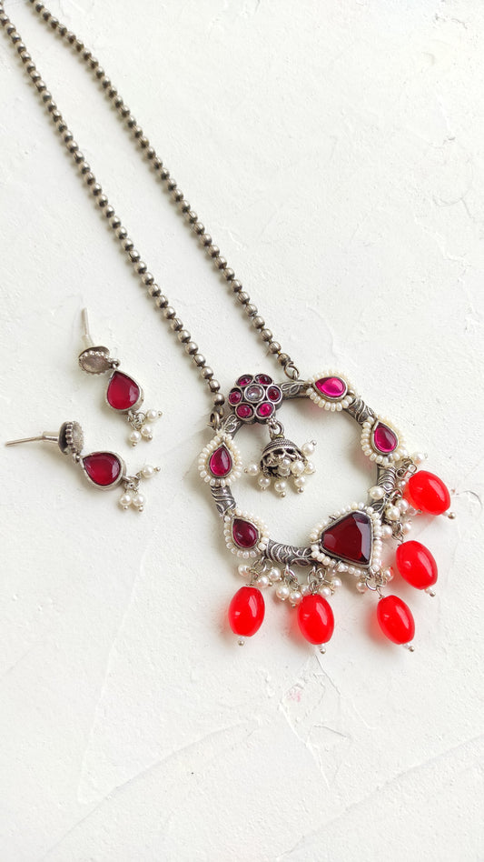 Red silver replica long chain set