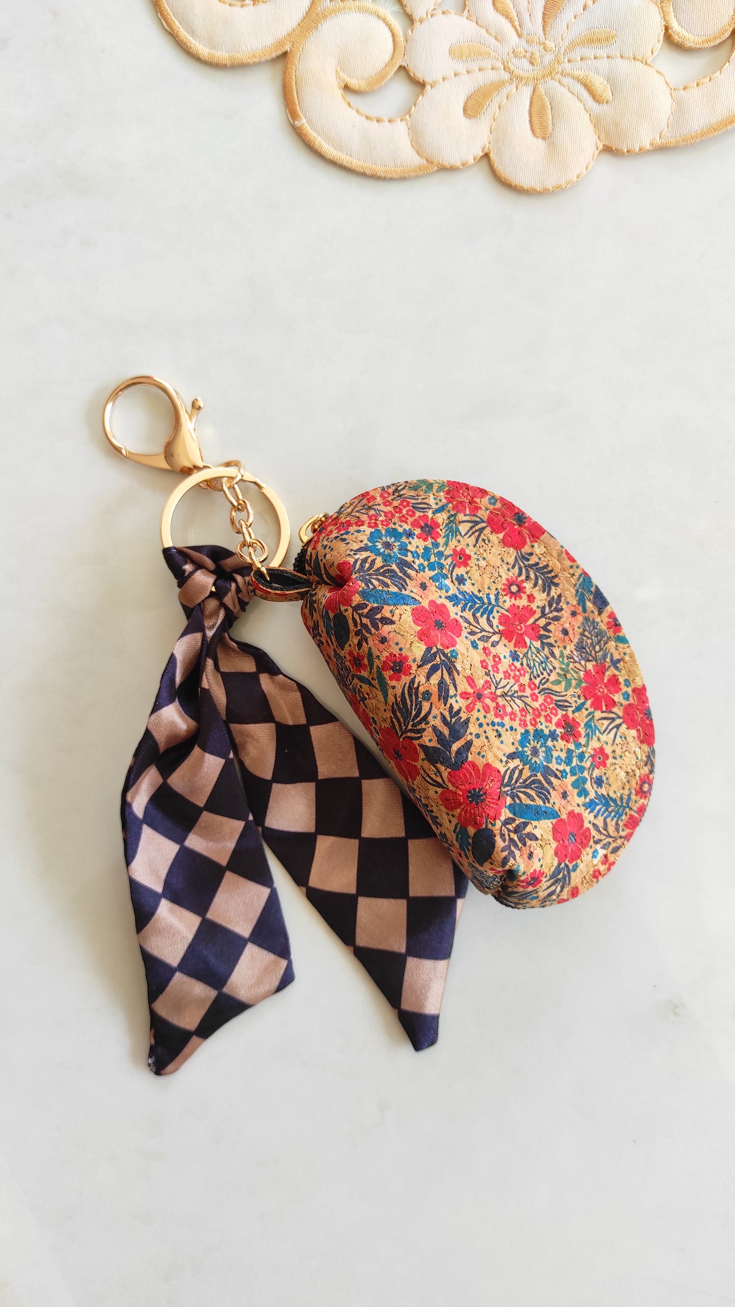 Neutral Floral Bag Charm Key Chain 004