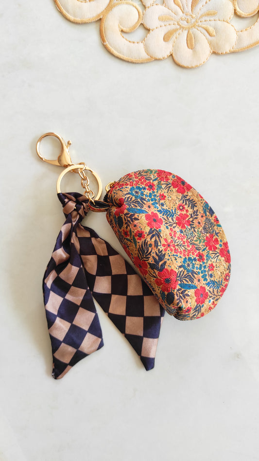 Neutral Floral Bag Charm Key Chain 004