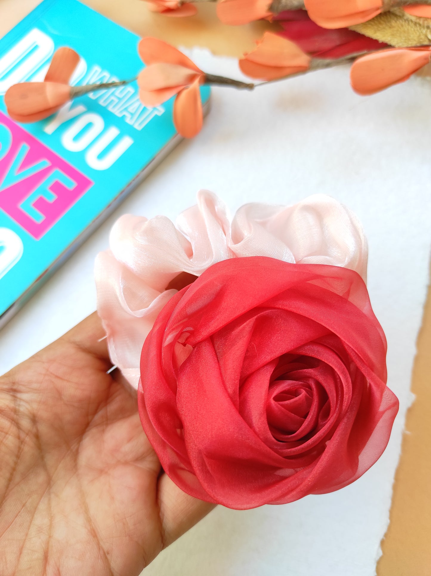 Tissue handmade Rose scrunchy