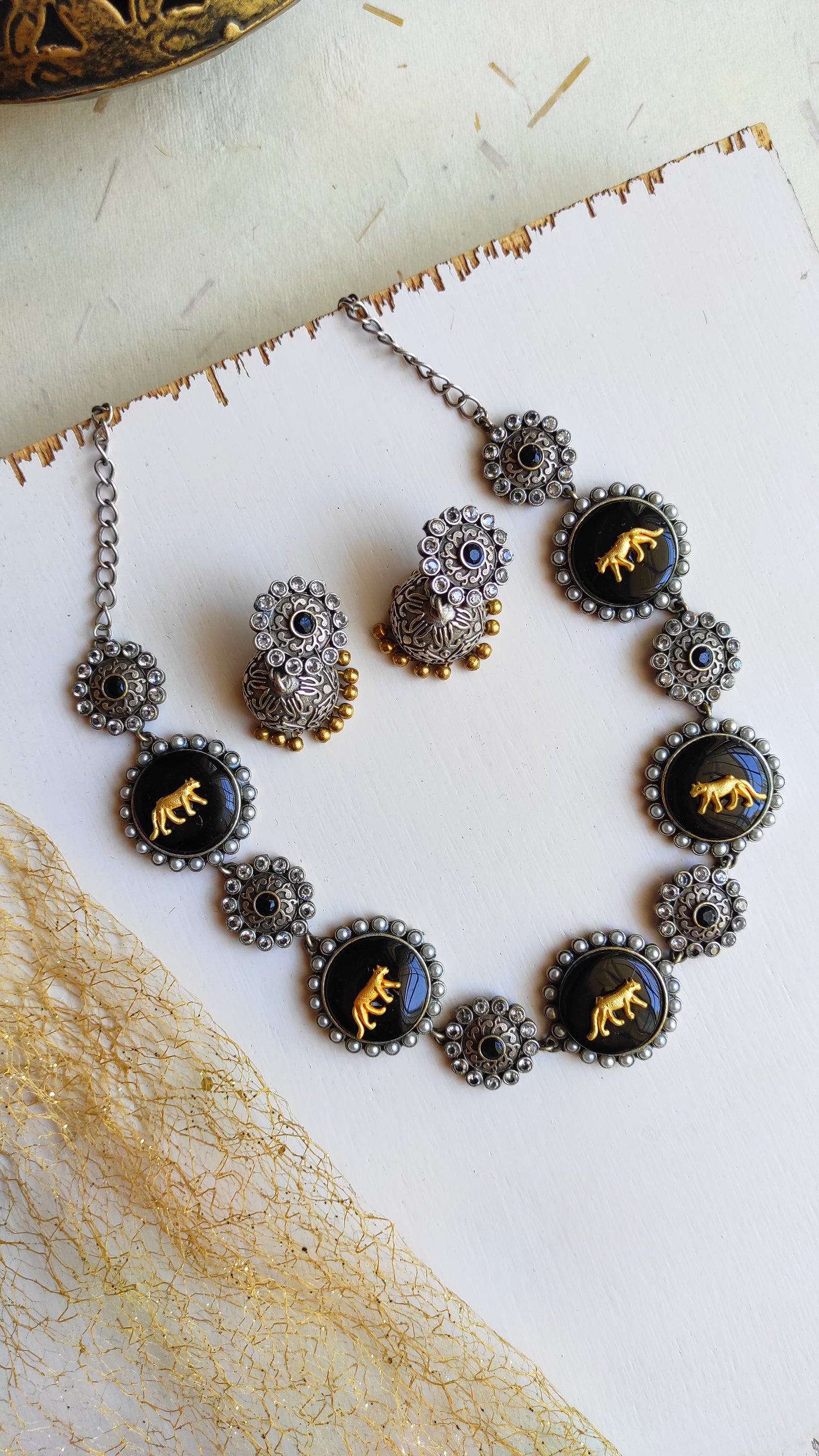 Black panther necklace set with Jhumka