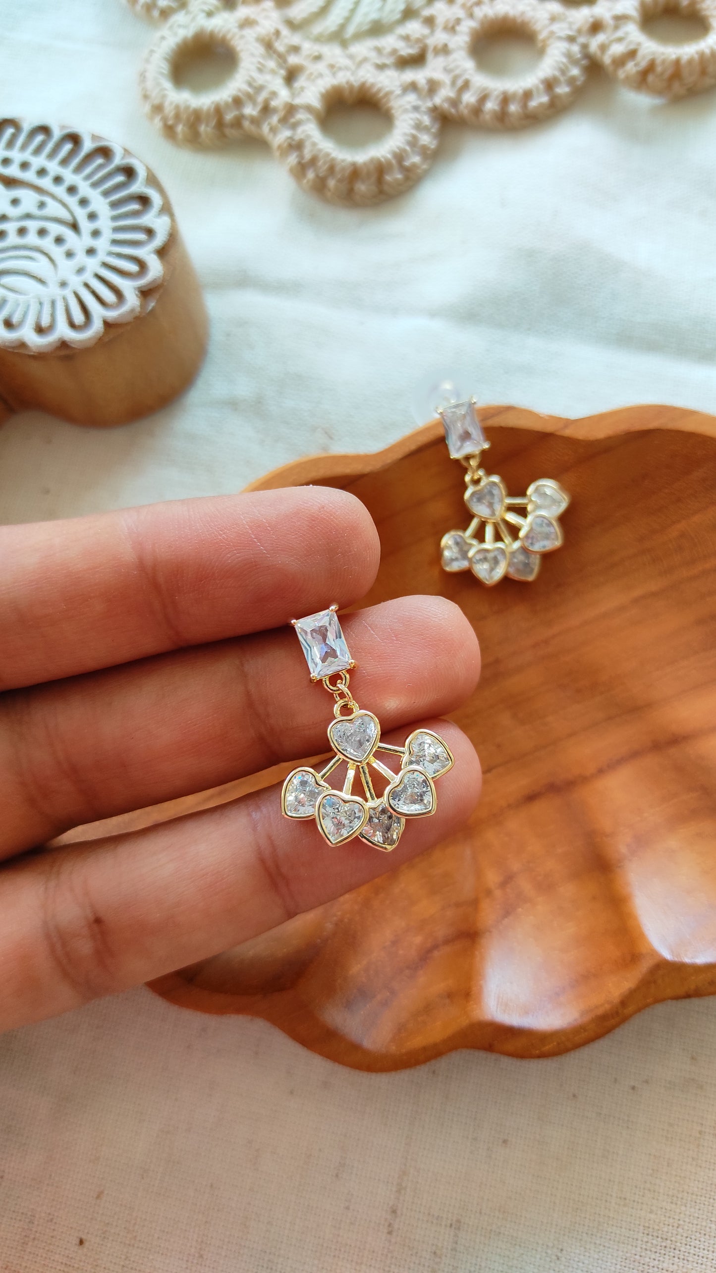 Korean golden anti tarnish hanging crystal earrings