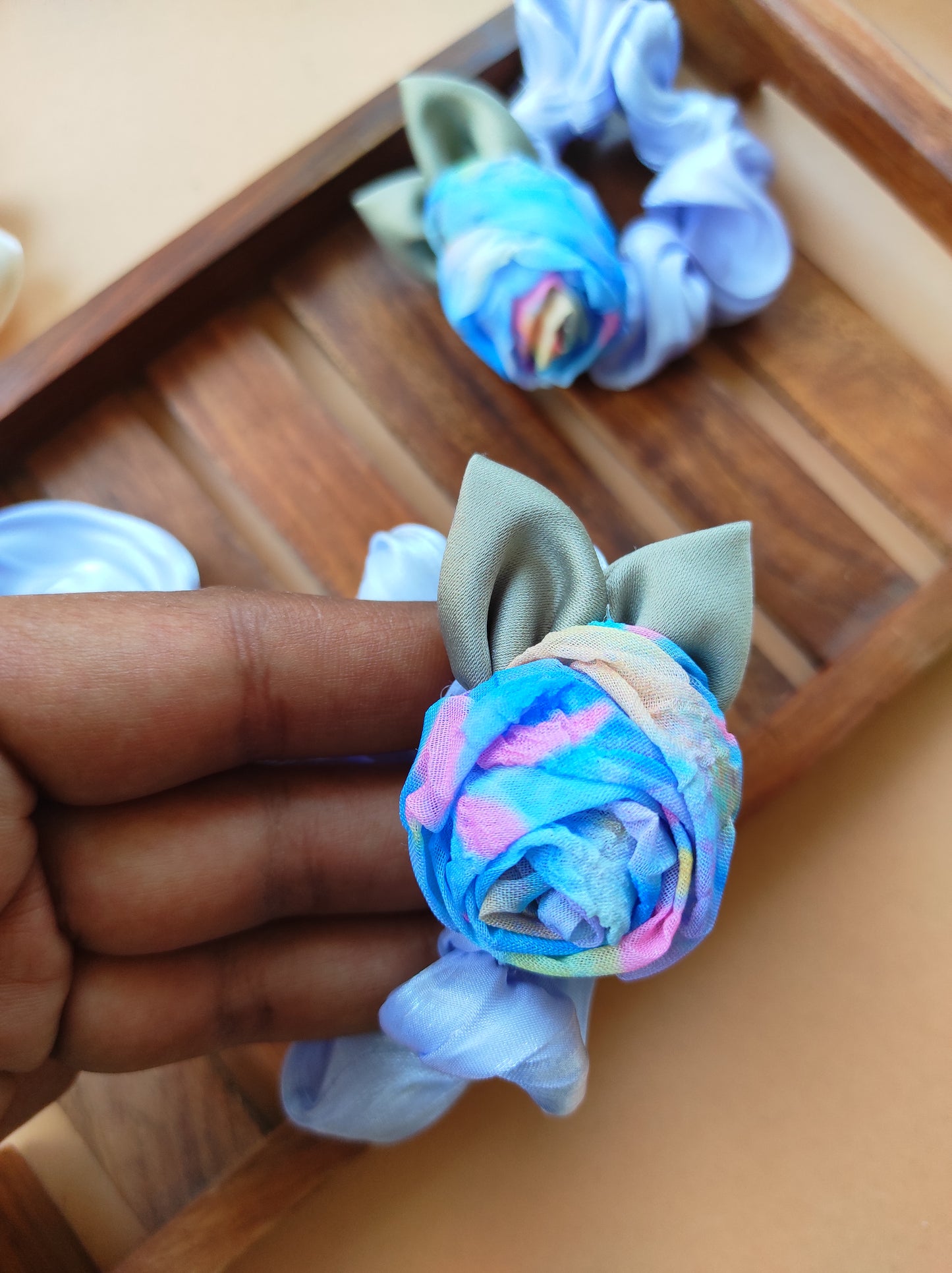 Rosy handmade satin scrunchy