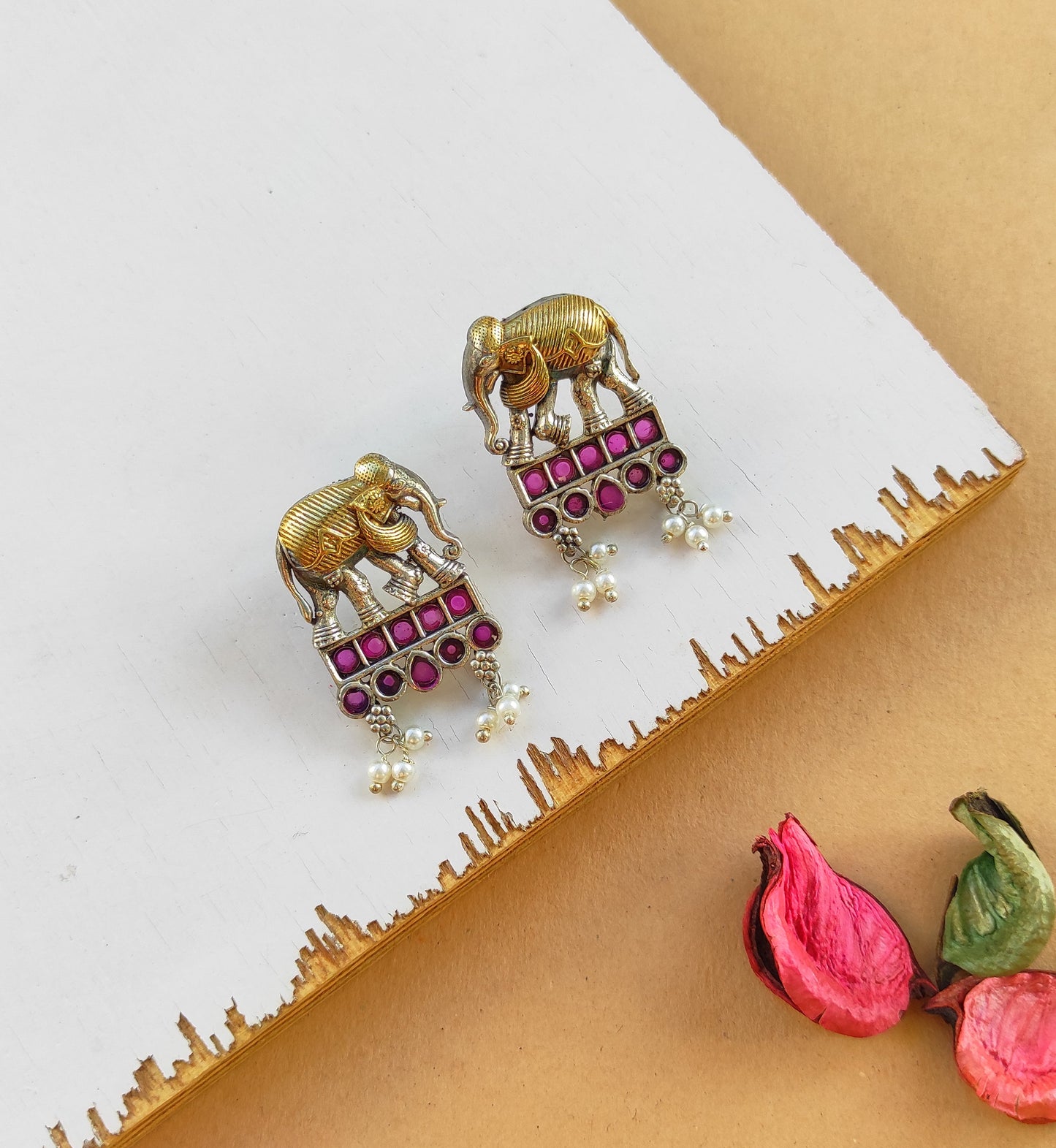 Elephant dual tone studs earrings