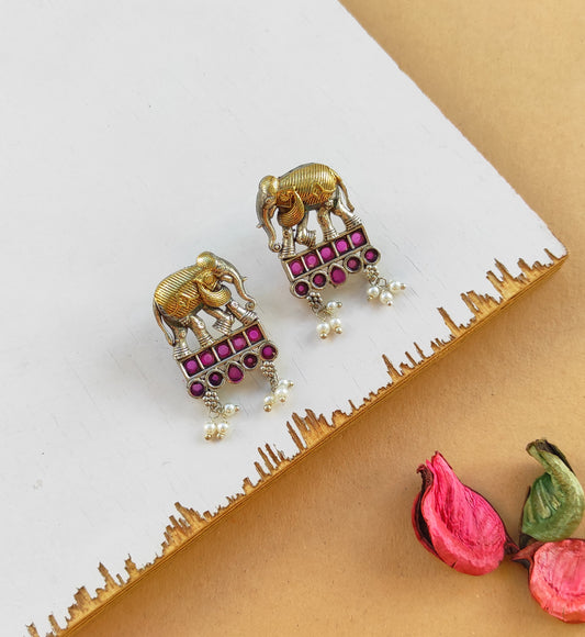 Elephant dual tone studs earrings