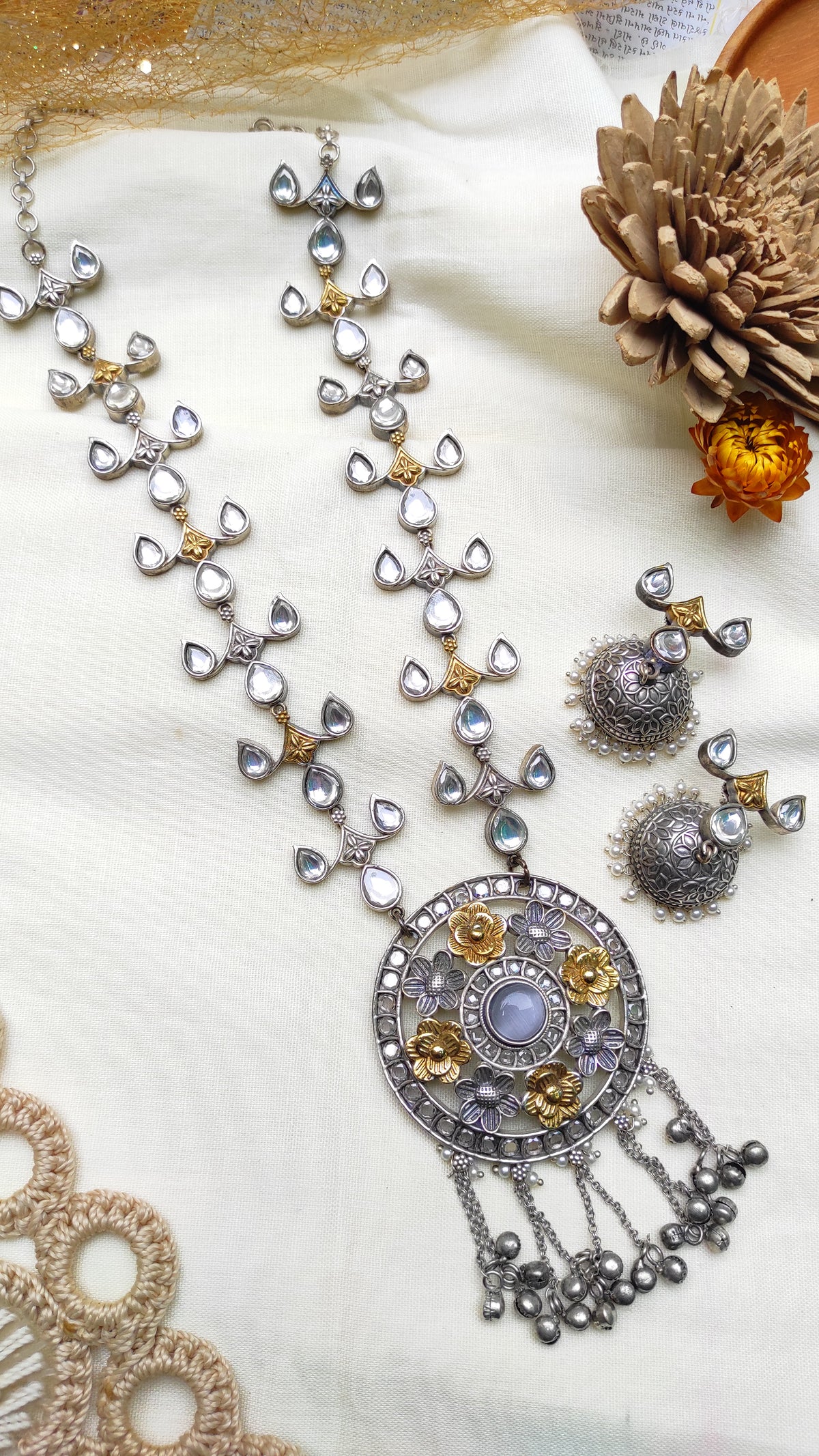 Tripti statement kundan long set with jhumka