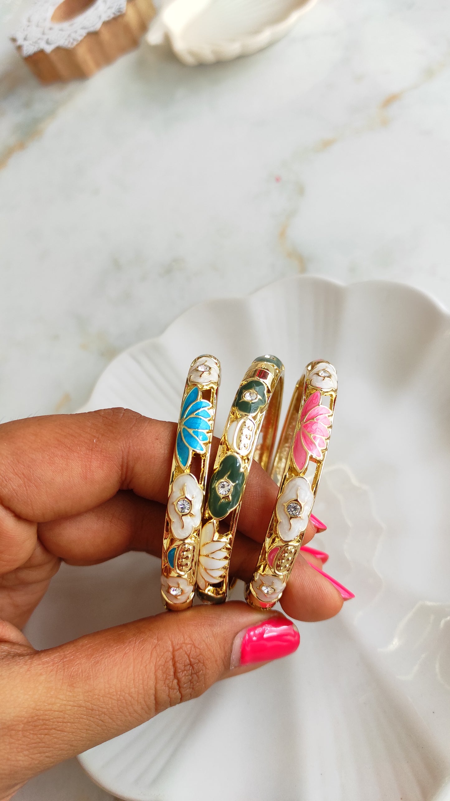 Lotus enameled kada bangle