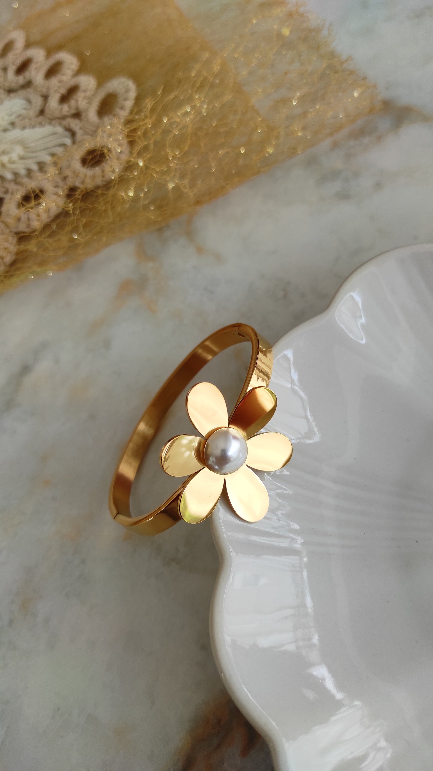 Anti tarnish flower kada bracelet