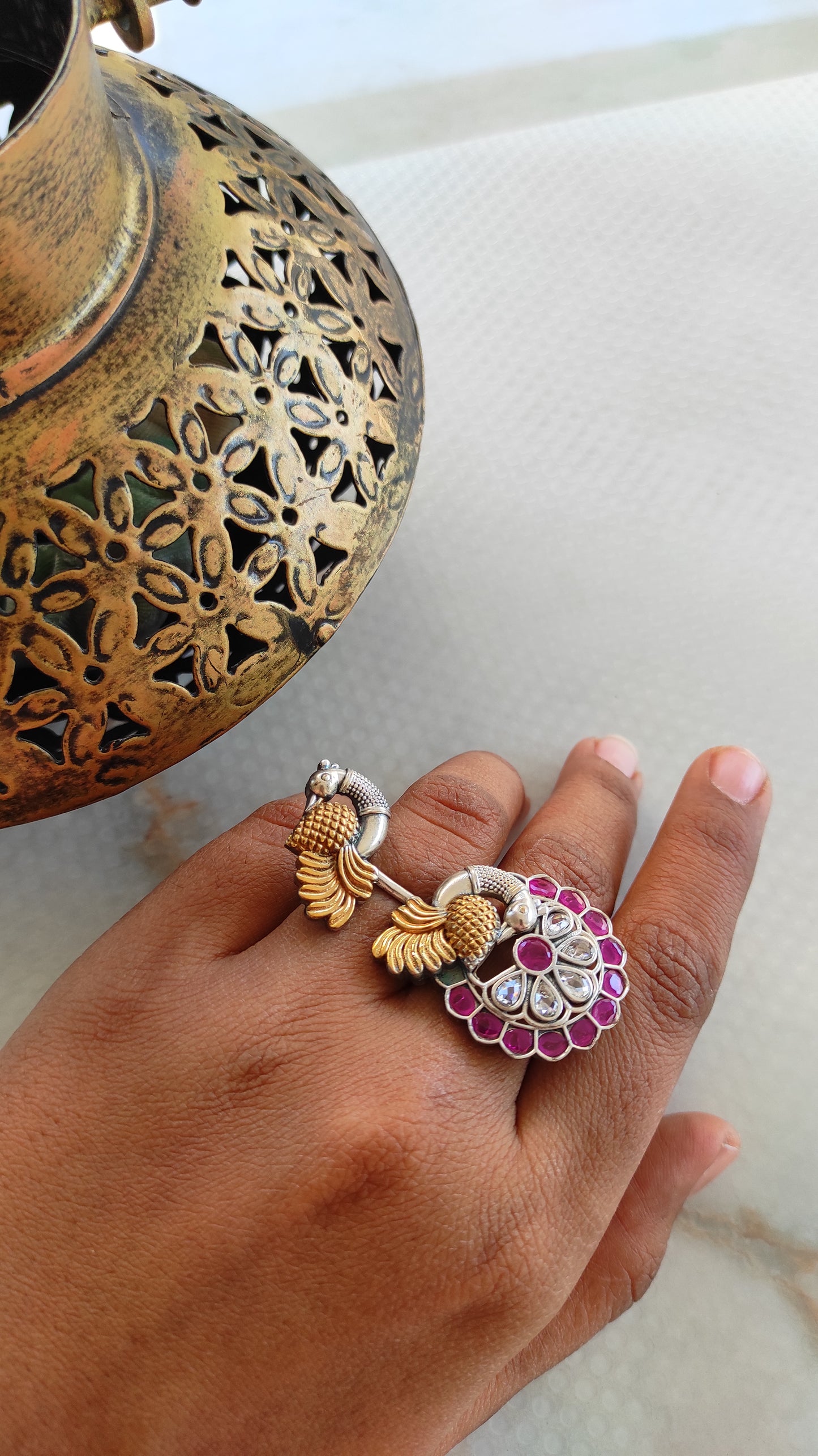 Dancy peacock dual tone ring