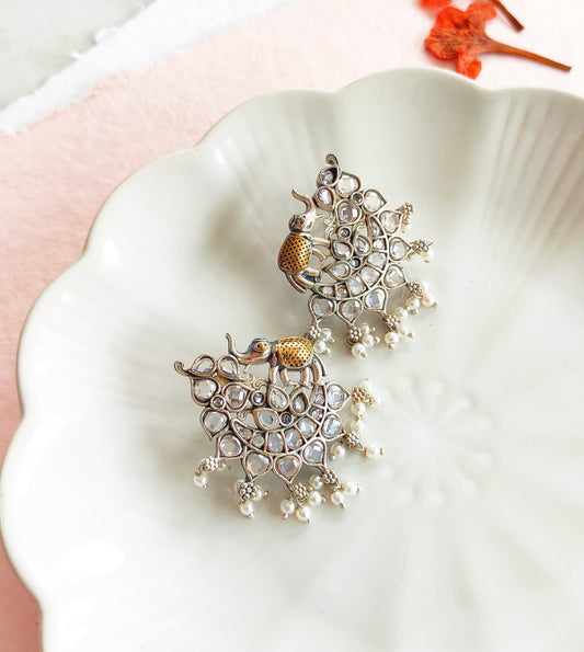 Hathi dualtone studs earrings premium stones DTE2