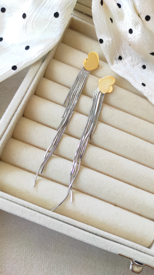 Golden Hearts with silver Hanging Earrings