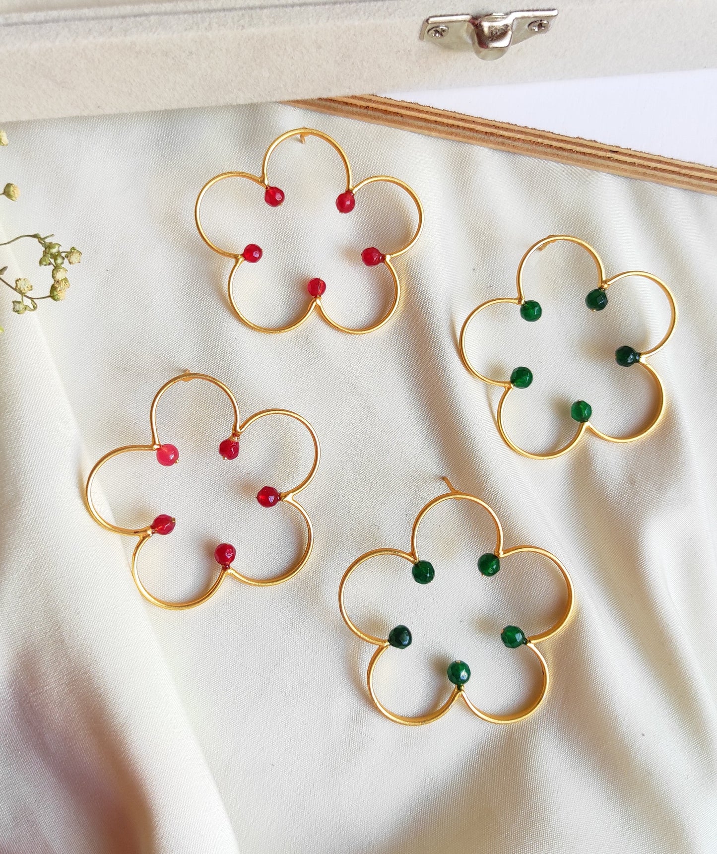 Golden beaded flower studs earrings