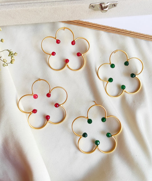 Golden beaded flower studs earrings