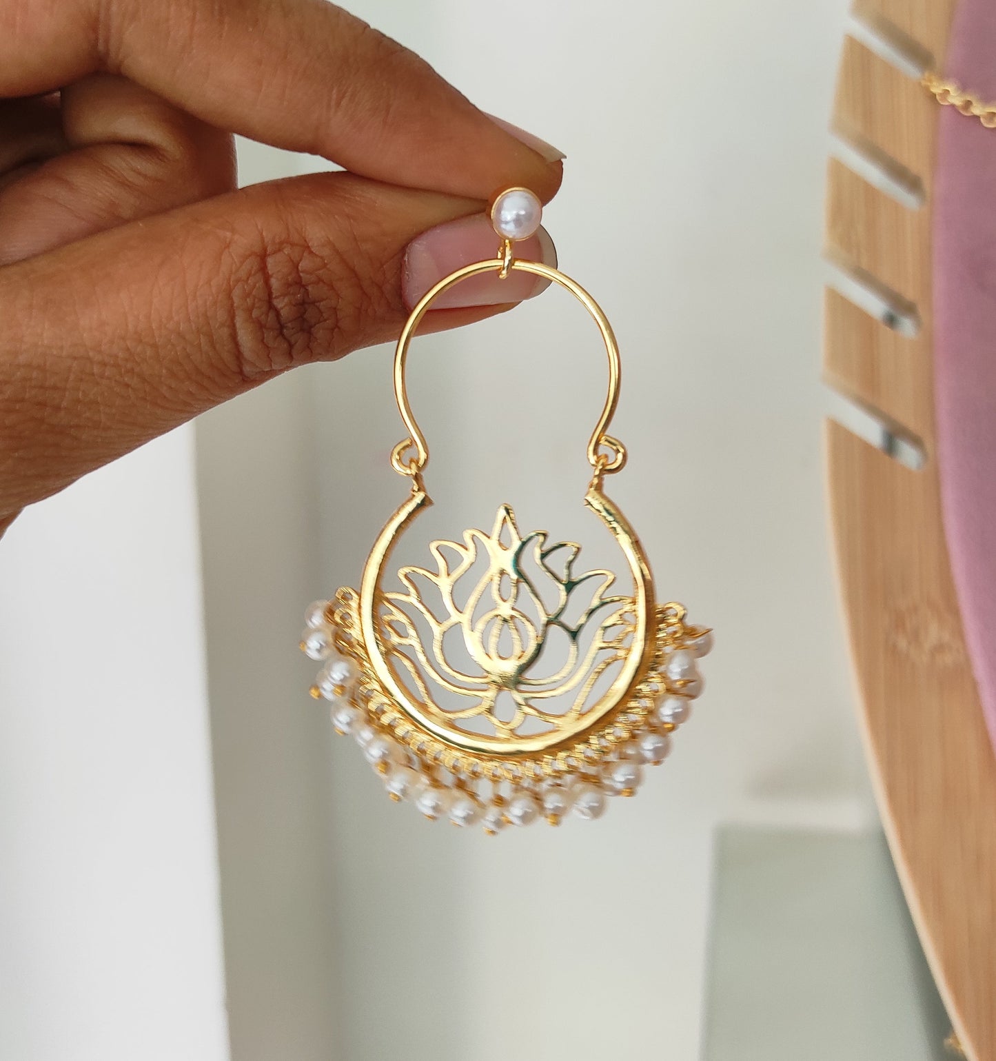 Padmaja golden chandbali earrings