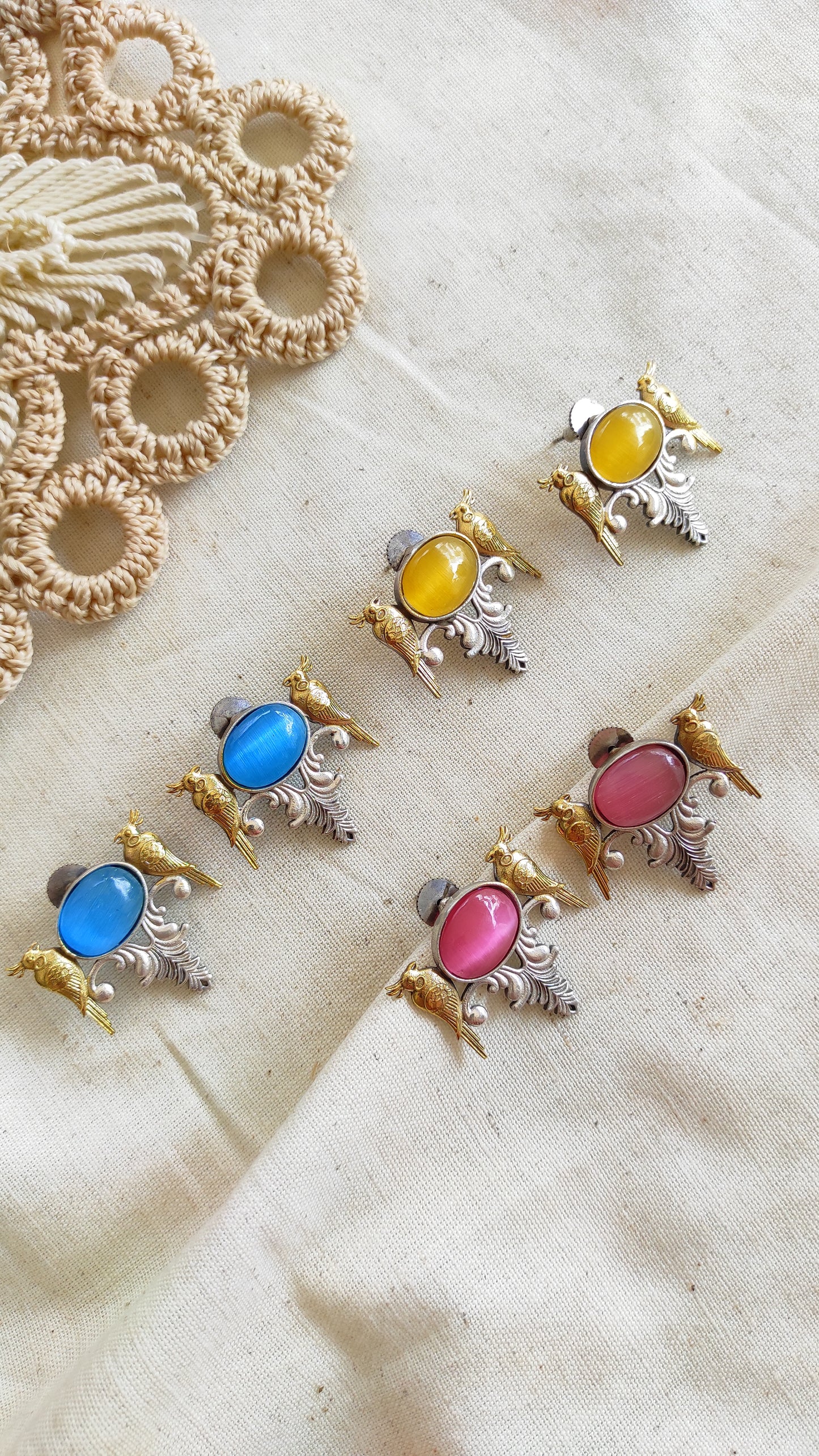 Chirpy bird dual tone studs earrings