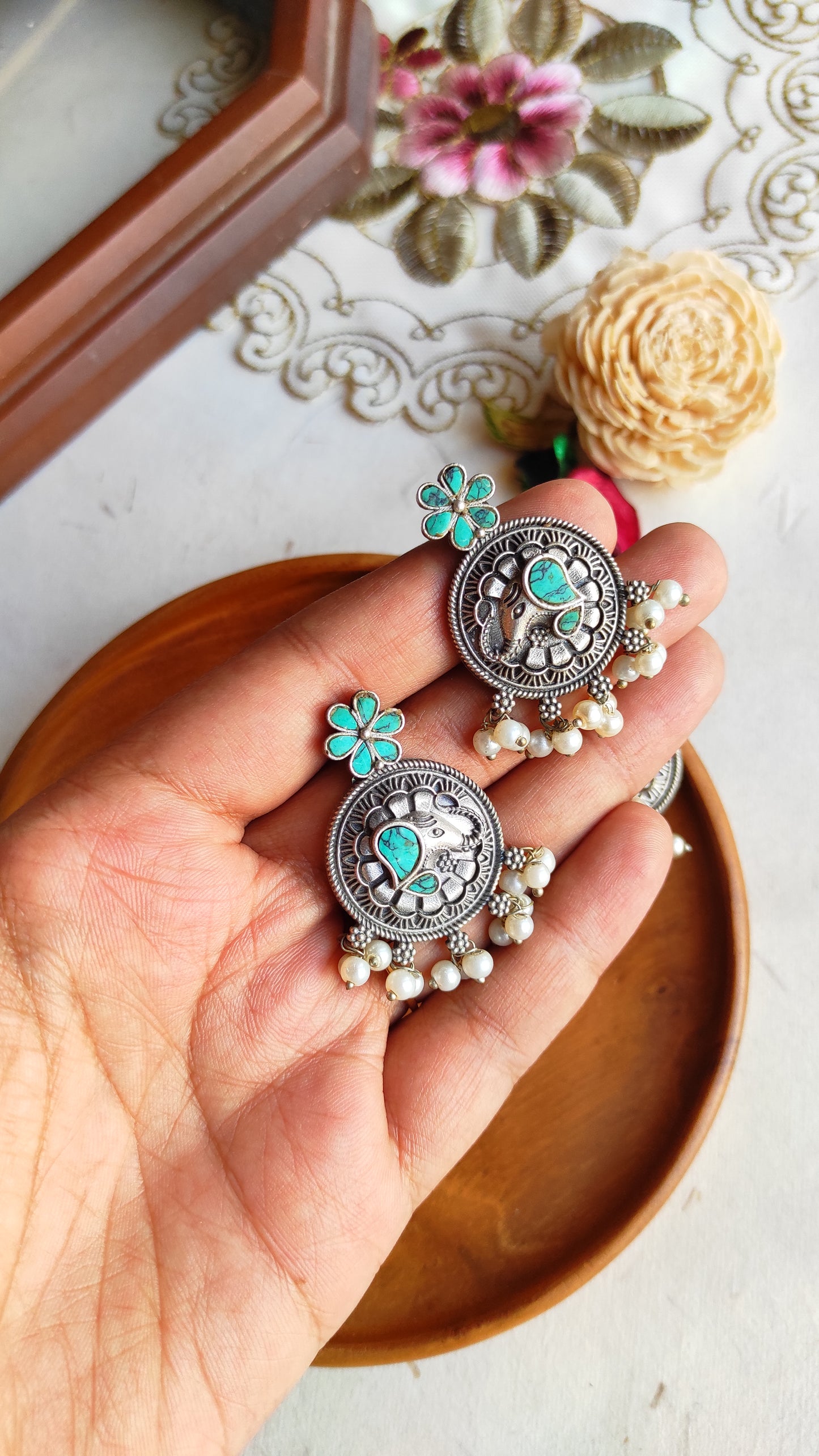 Jadau elephant silver lookalike studs