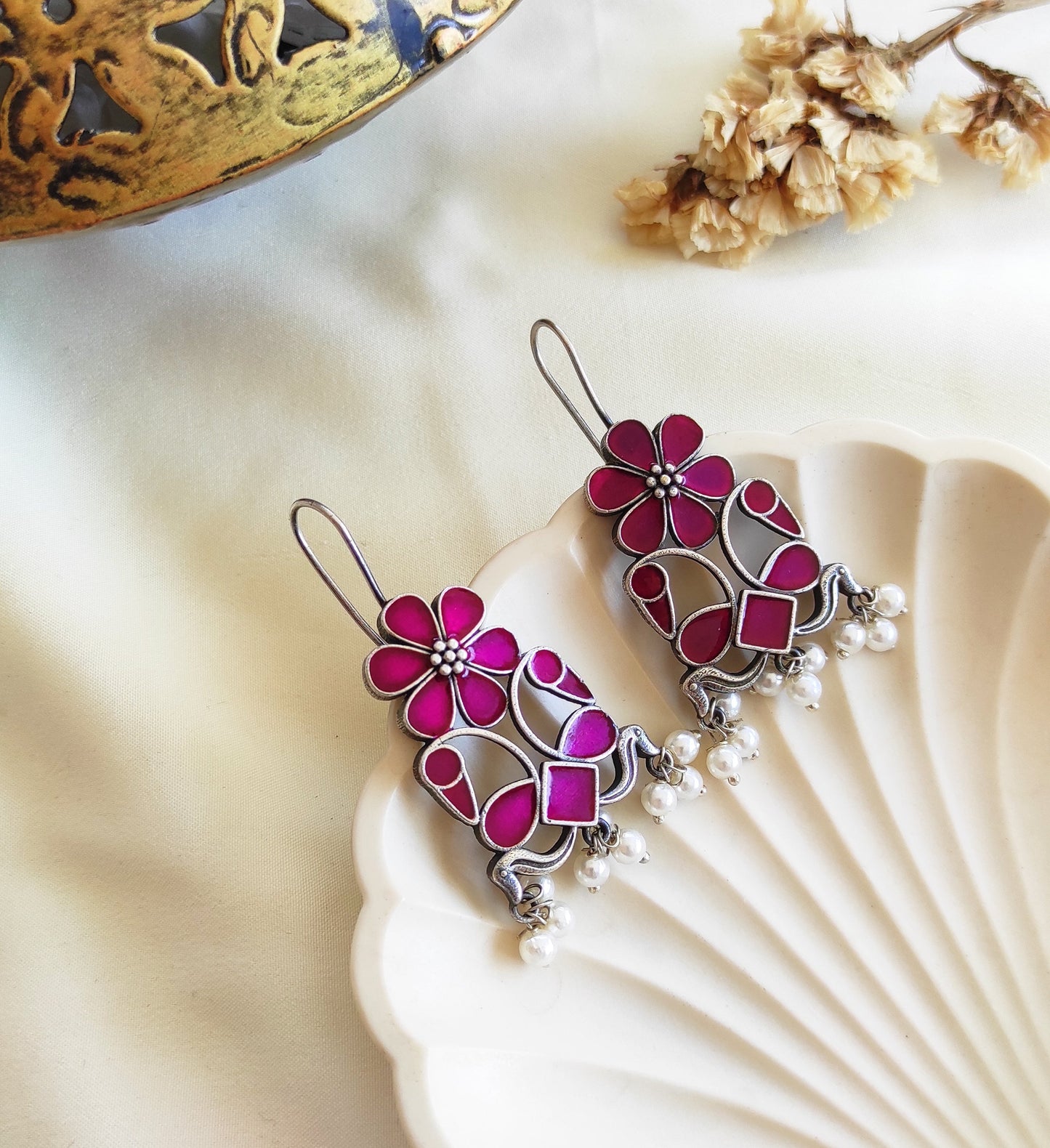 Greeva enameled ghunghru hook earrings