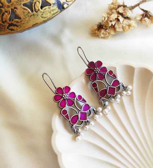 Greeva enameled ghunghru hook earrings
