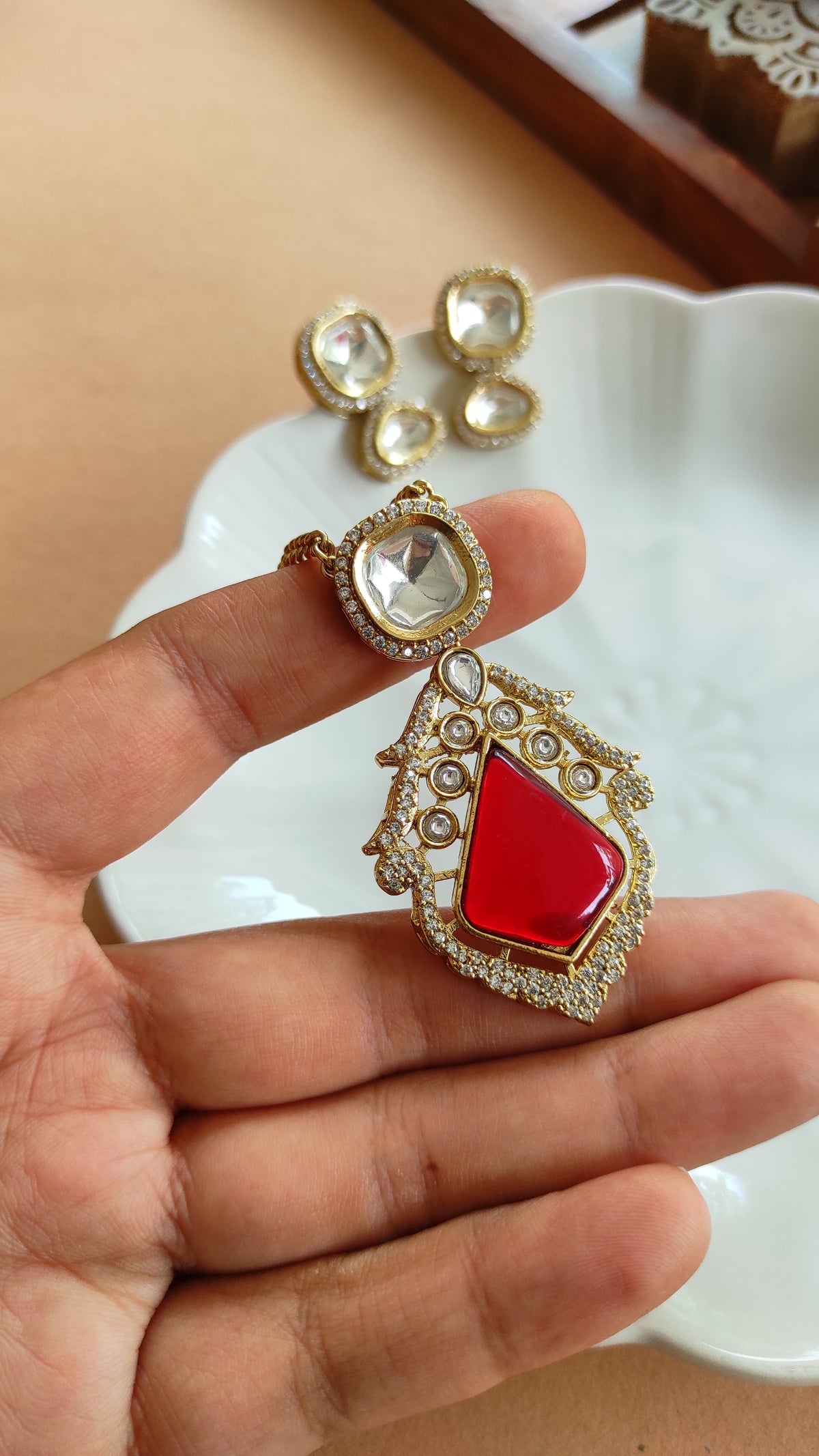 Labdhi moissanite long chain pendant set