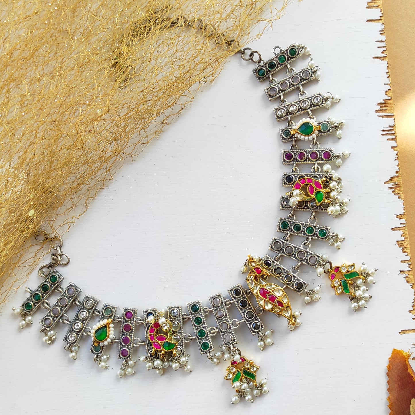 Sampati pachi kundan dual tone necklace