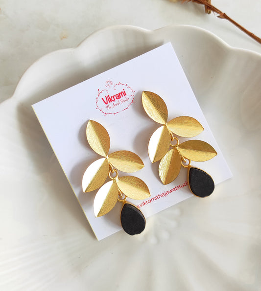 Black golden leaf earrings