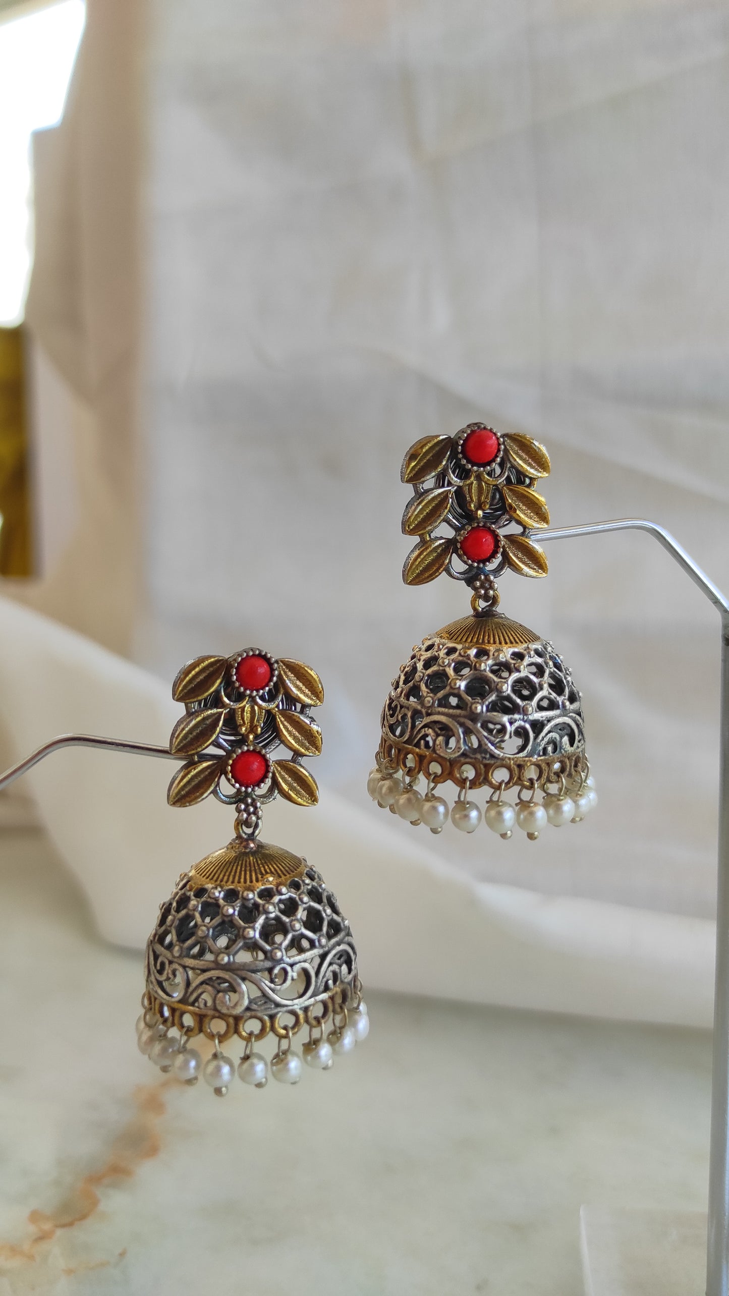 Coral dual tone Jhumka