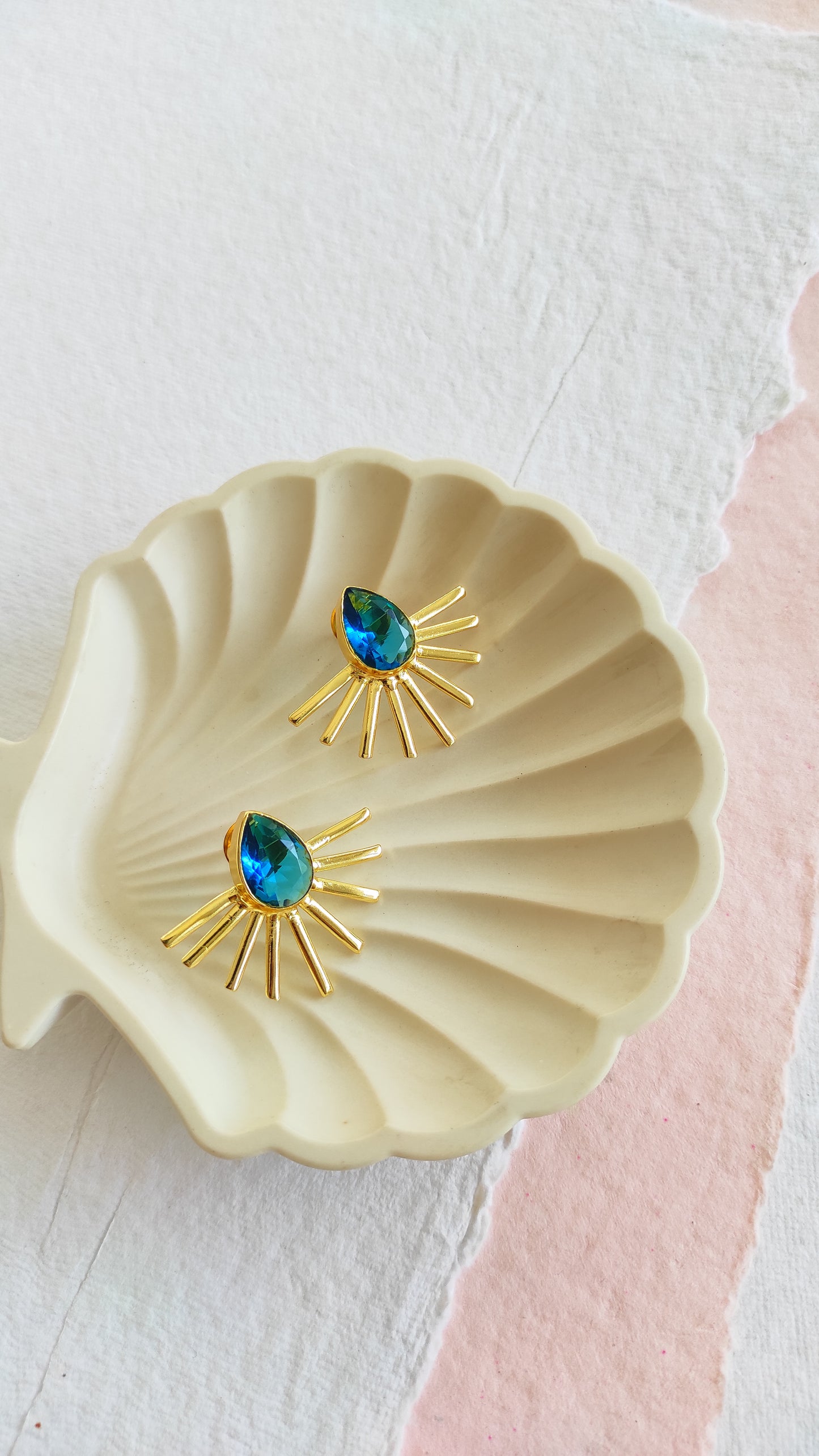 Golden spike studs earrings with premium glass stones