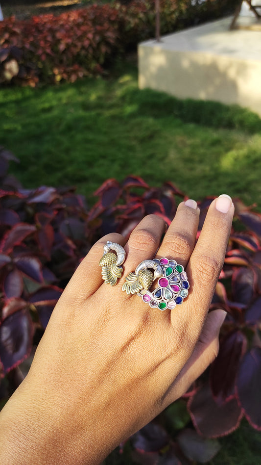 Dancy peacock dual tone ring