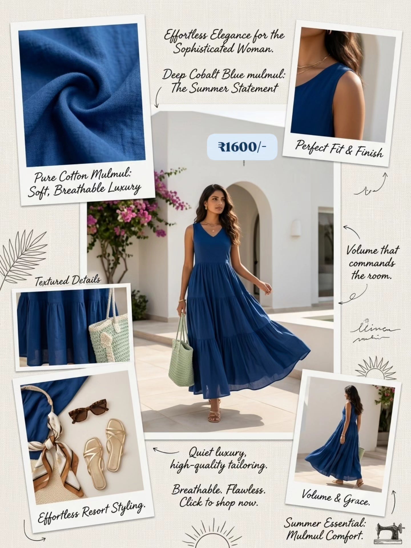 Amber 3 Tiered Blue Mulmul Dress