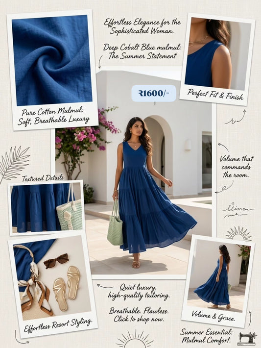 Amber 3 Tiered Blue Mulmul Dress