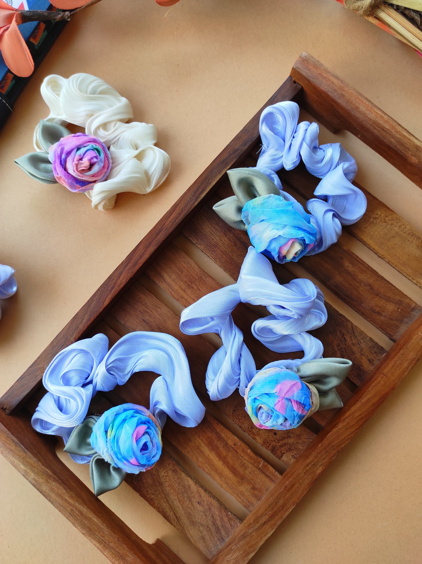 Rosy handmade satin scrunchy