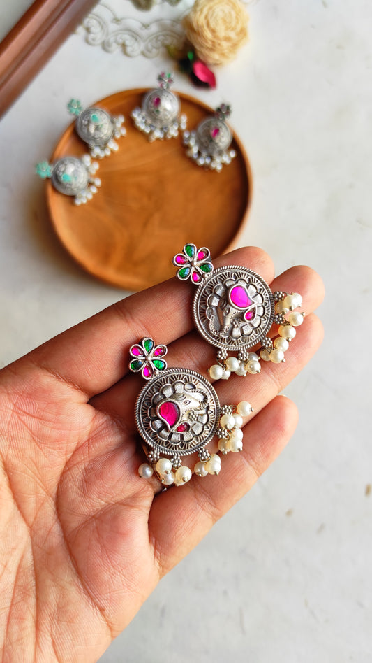 Jadau elephant silver lookalike studs