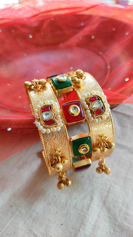 Pratigya kundan kada with ghunghru openable cuff bracelet