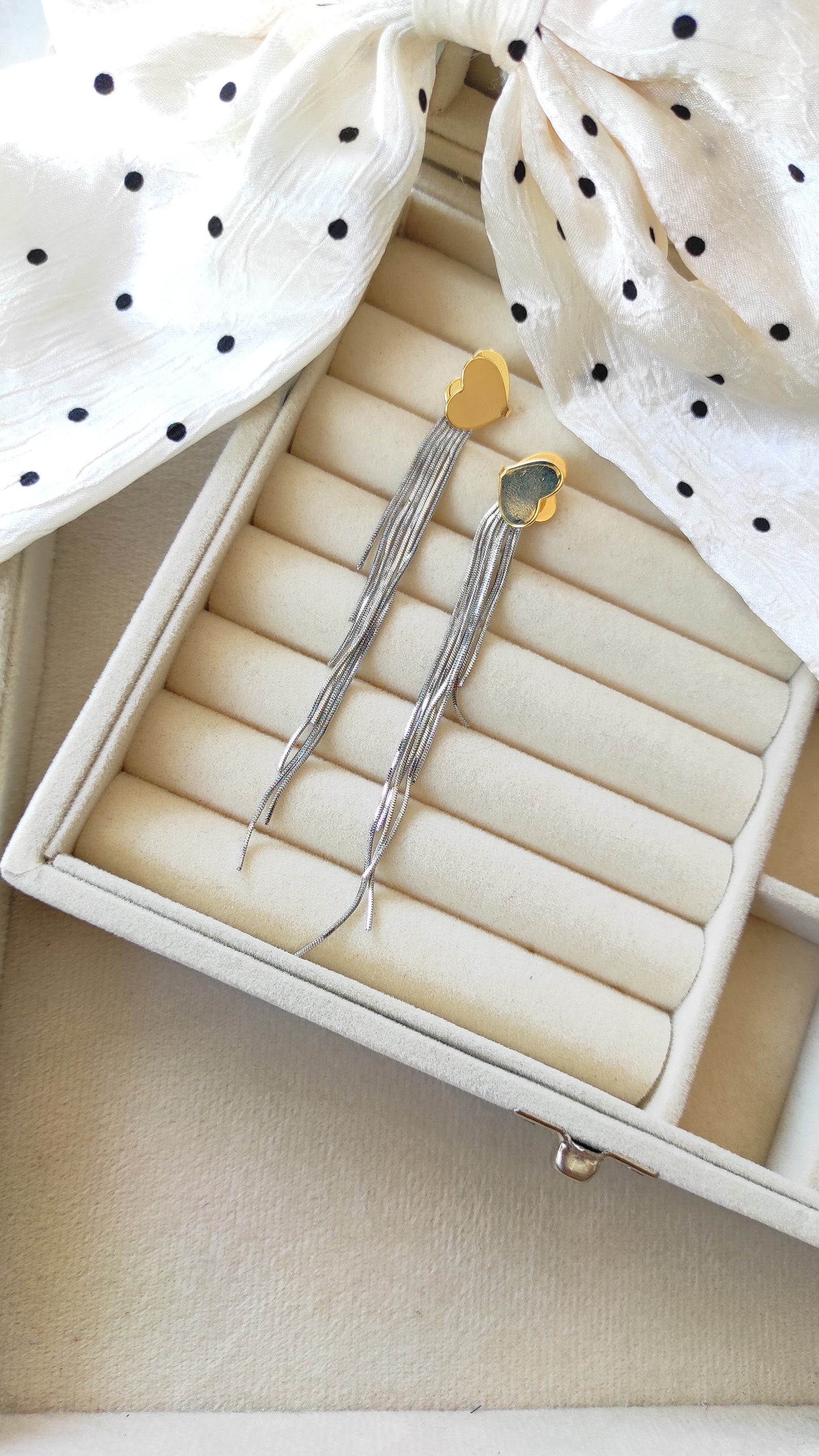 Golden Hearts with silver Hanging Earrings