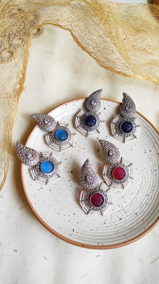 Blue Beaded Paisley earrings