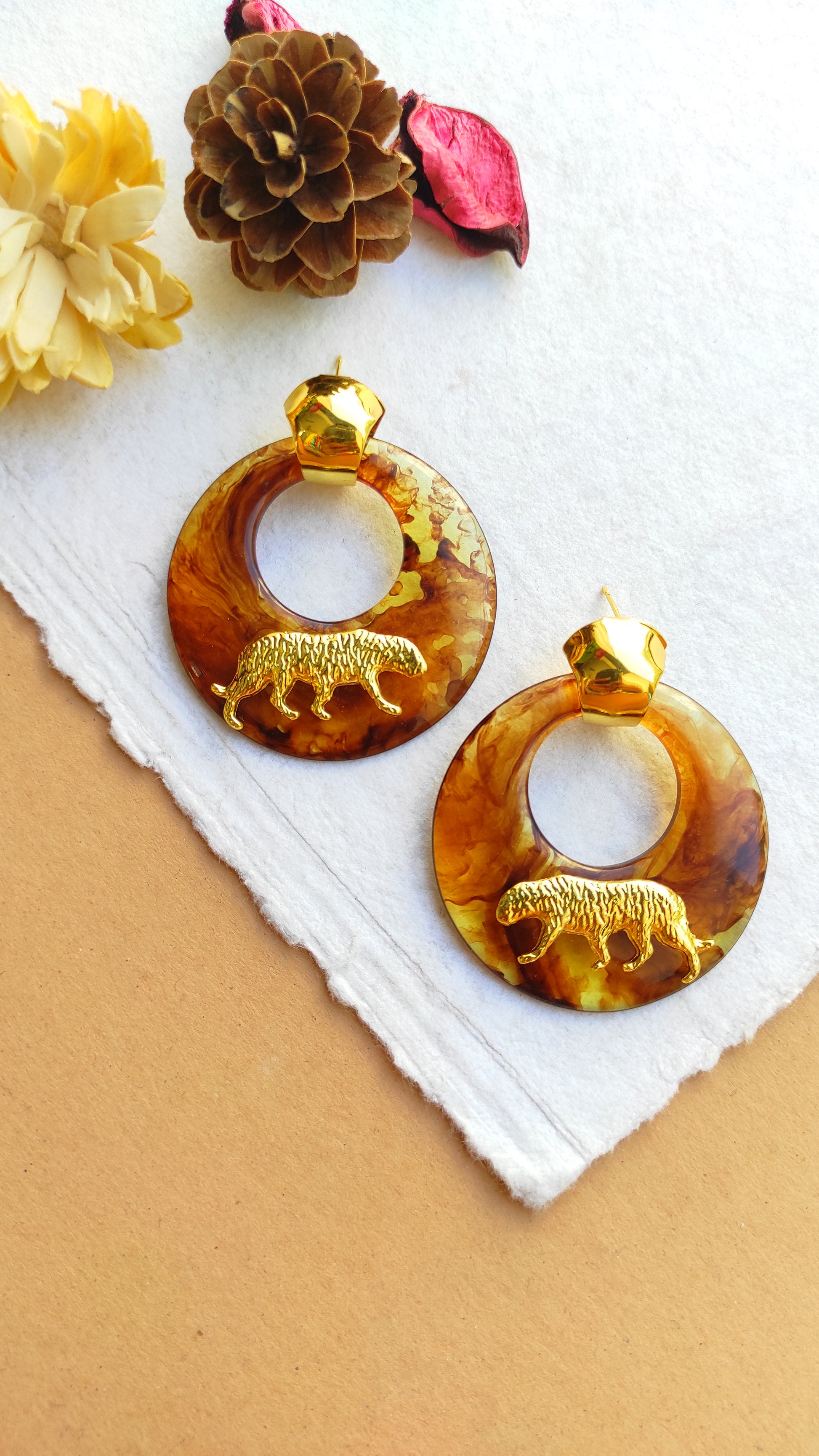 Brown Golden Jaguar Earrings