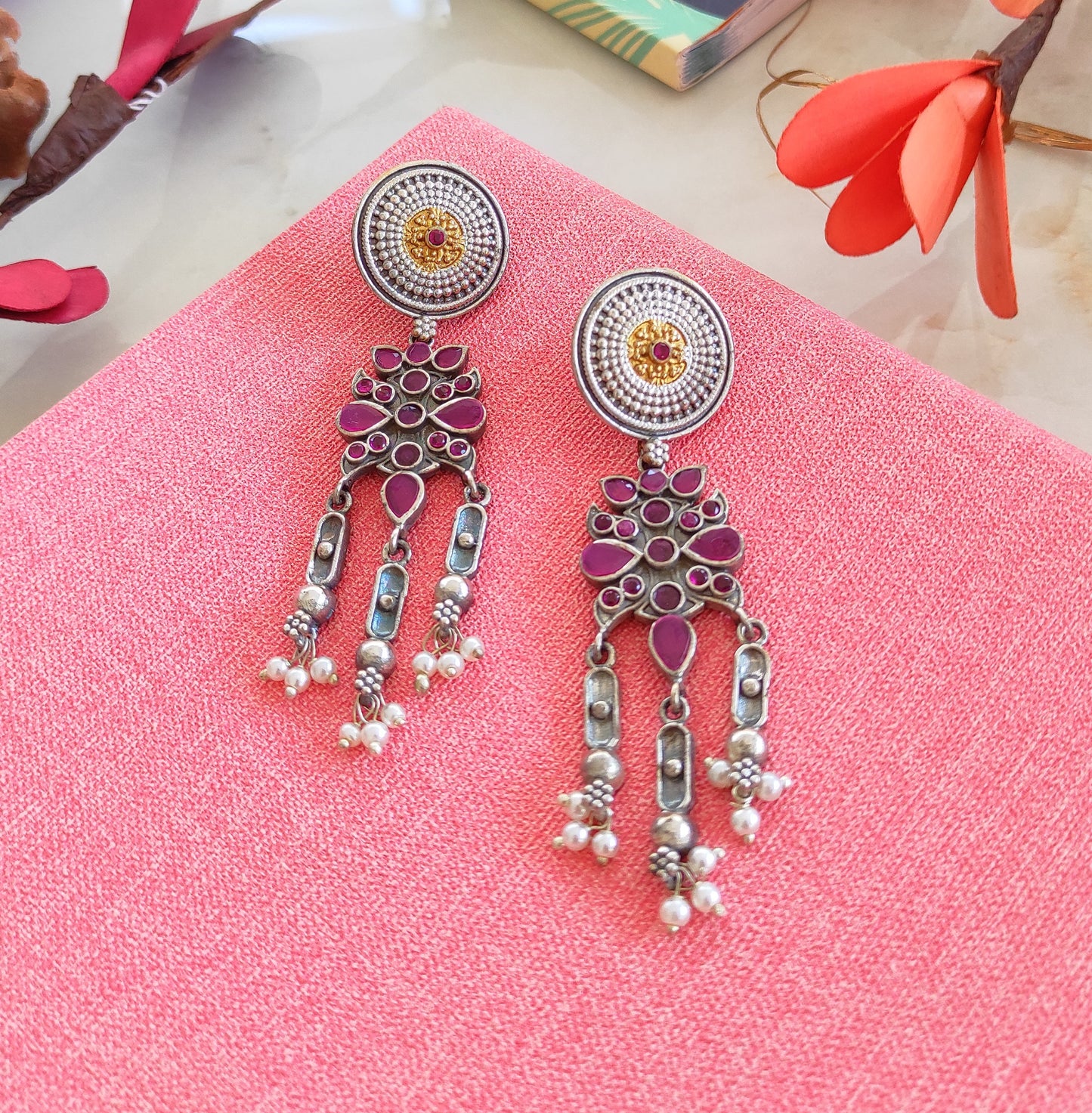 Mrinal dualtone earrings premium glass stones DTE3