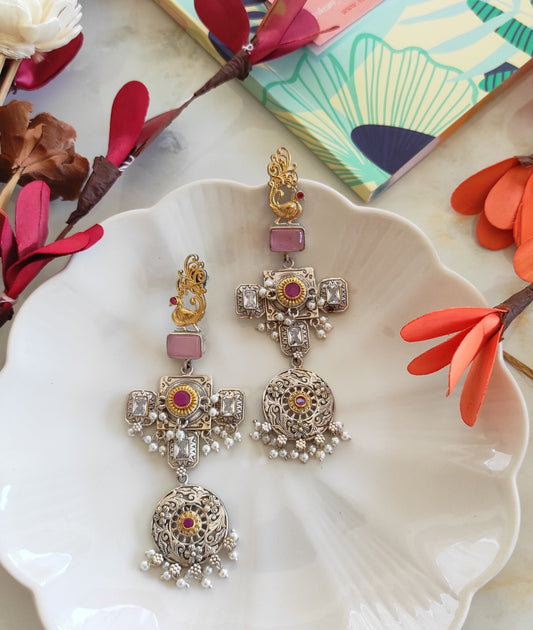 Simran dualtone long festive earrings