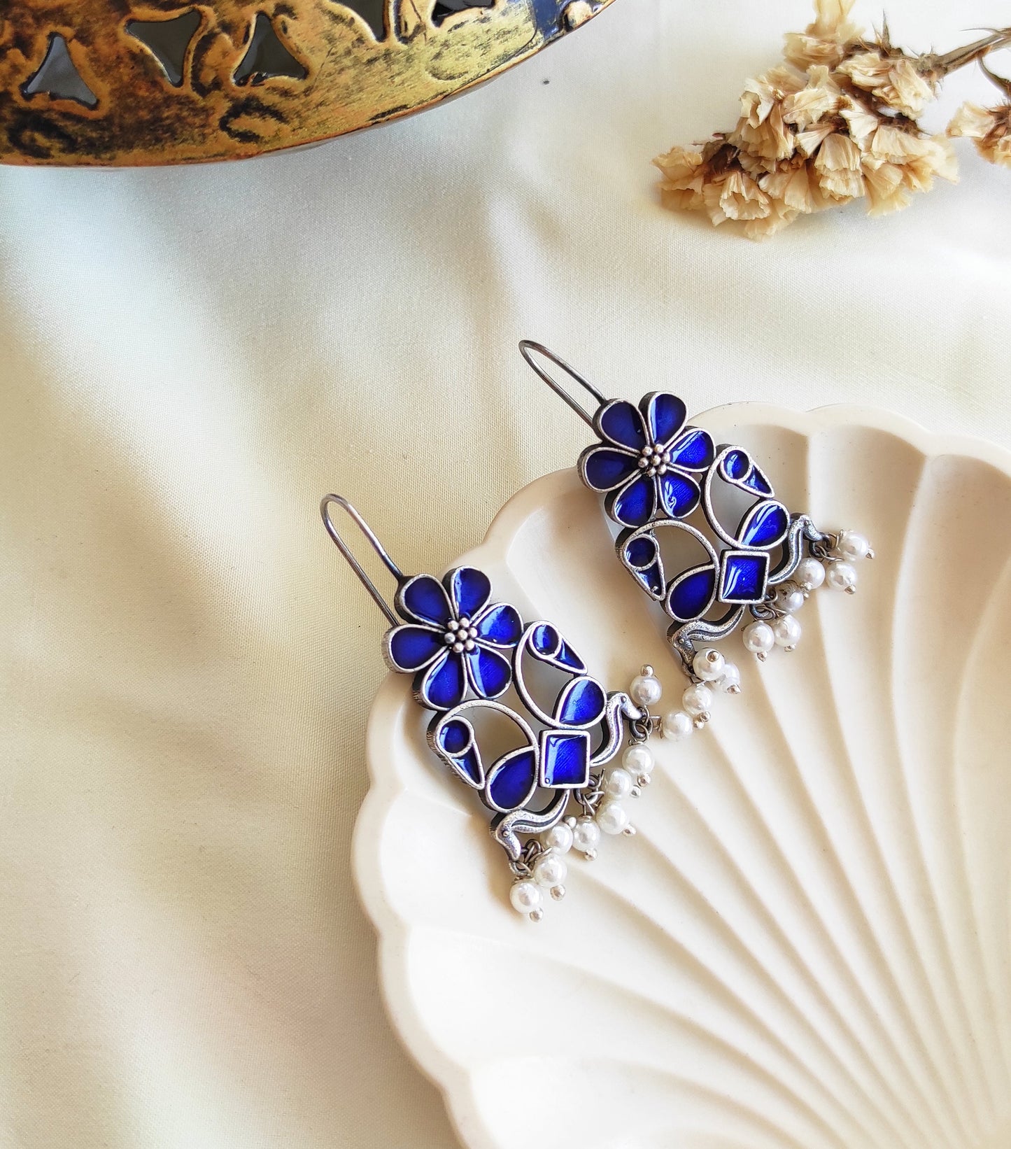 Greeva enameled ghunghru hook earrings