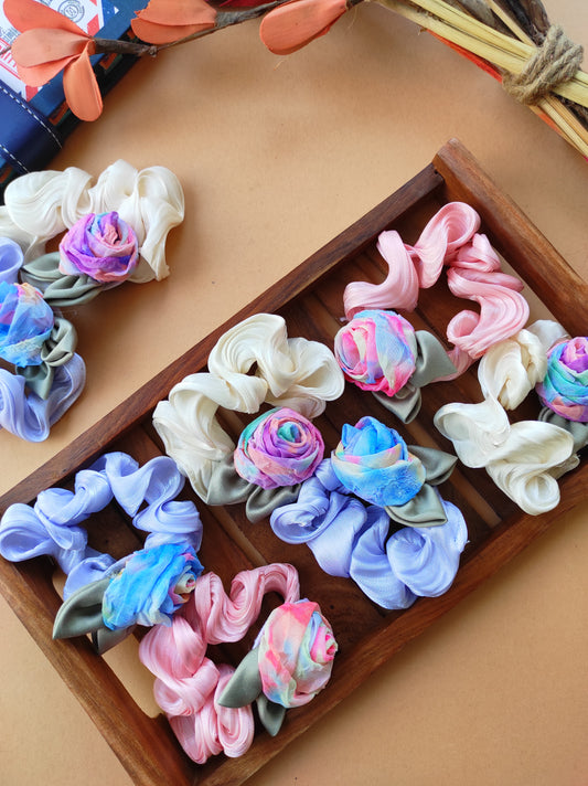 Rosy handmade satin scrunchy