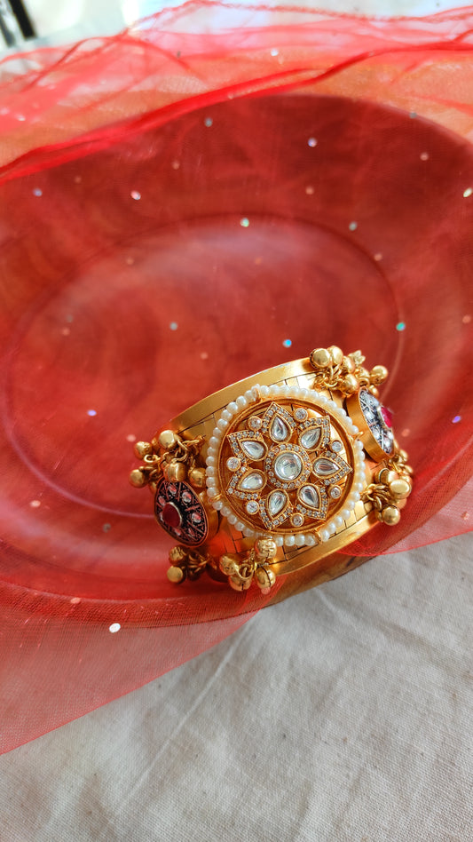 Rajsee kundan kada with ghunghru cuff bracelet