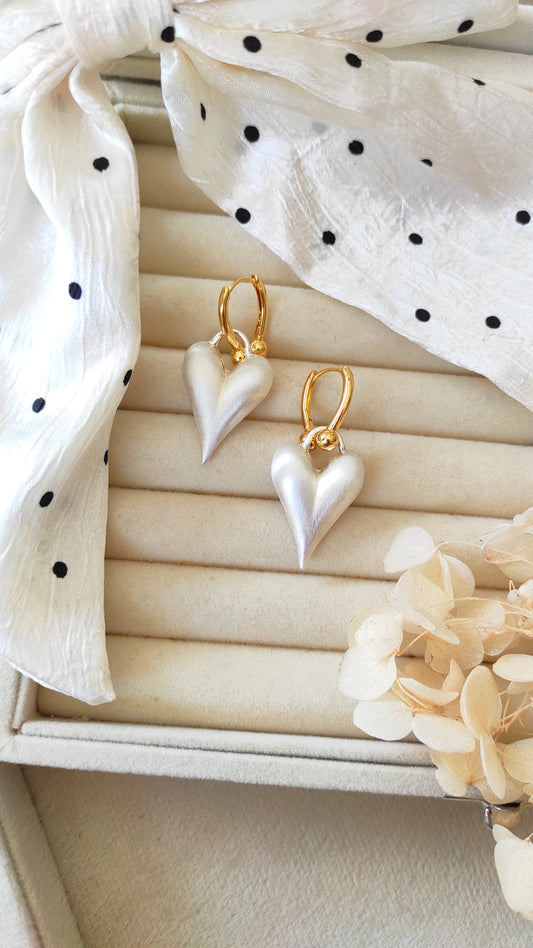 Dual Tone hanging Heart Hoops