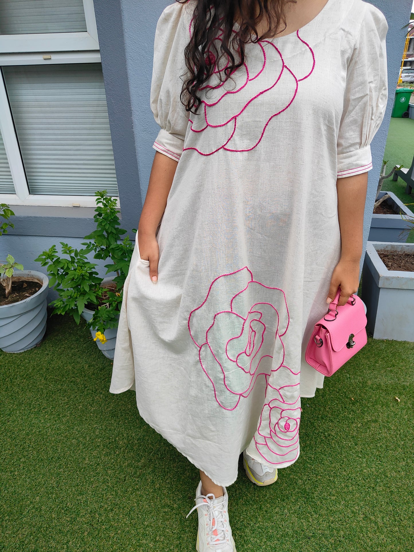 White Fiona Hand Embroidered Dress