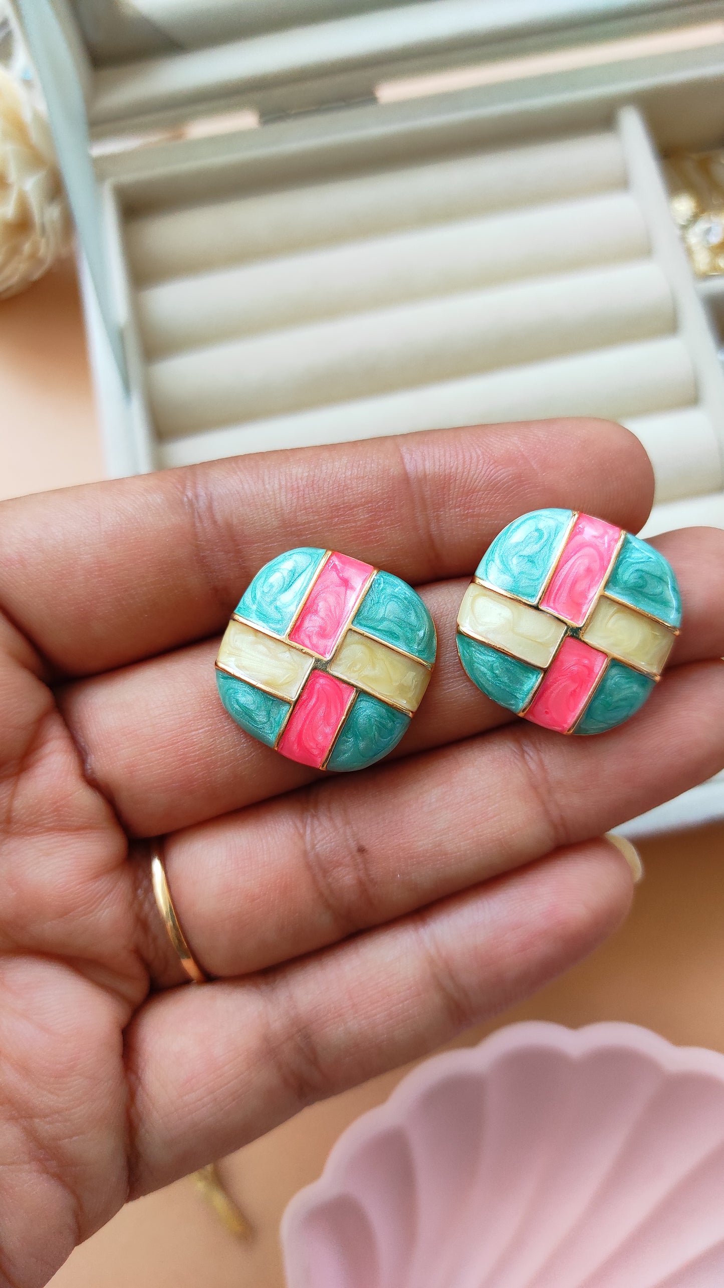 Pastel strippy studs earrings
