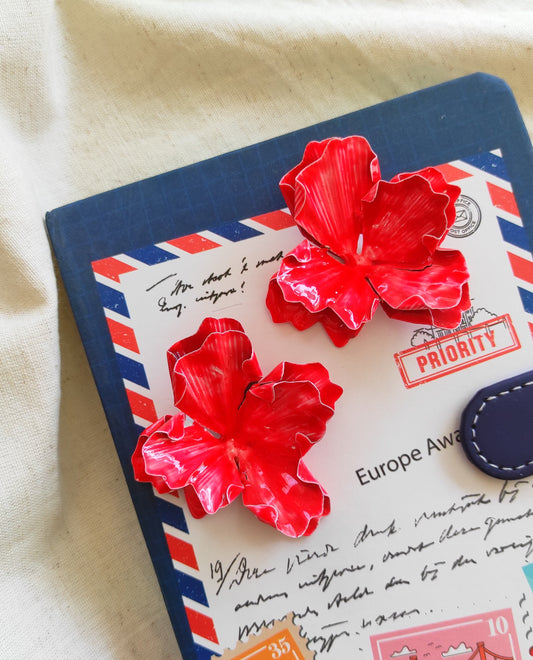 Red chunky flower earrings
